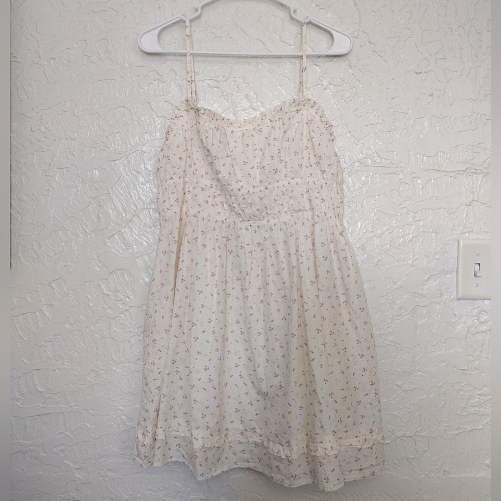 Free People Gabby Smocked Cherry Mini Babydoll Tunic Dress Women's size M EUC